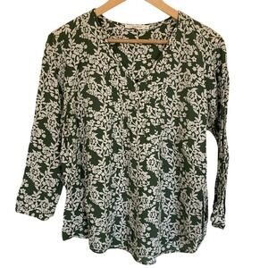 Fun2Fun Womens Floral Green Popover Blouse Size XL 3/4‎ Sleeve Cottage Core